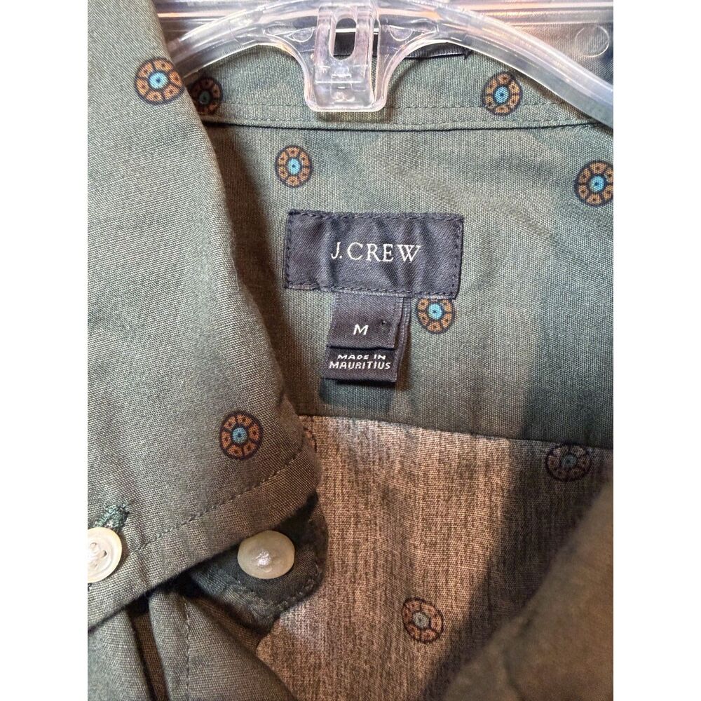 JCrew Long Sleeve Button Down Shirt Mens M Olive Green Geometric Medallion Boho - Picture 4 of 11